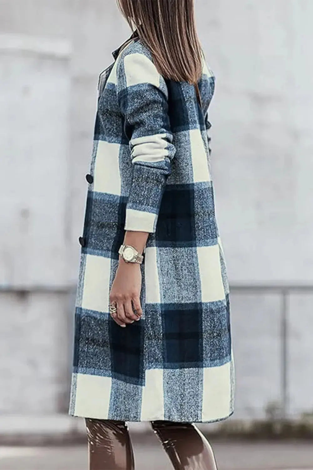 Wrap yourself in cozy charm with this Pink Plaid Button-Up Coat—a statement layer that blends warmth with playful sophistication. Designed in a soft checkered weave of blush, ivory, and brown, this midweight coat features a relaxed fit that’s perfect for layering over your everyday essentials. Classic button-front detailing and side pockets offer practicality, while the longline silhouette adds a modern, polished finish. Whether you're strolling downtown or escaping to a weekend cabin, this piece brings tex