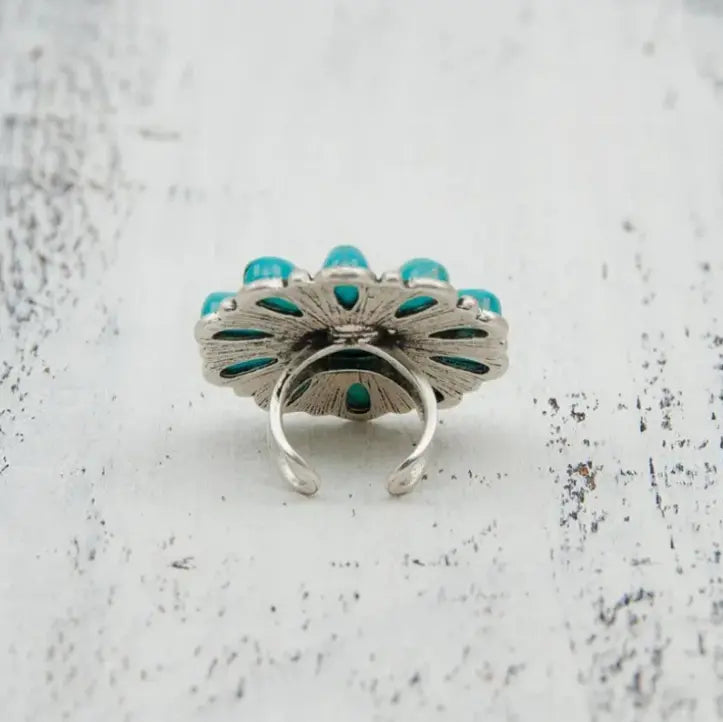 Up Close of the Colorado Western Turquoise Ring with a view of the back