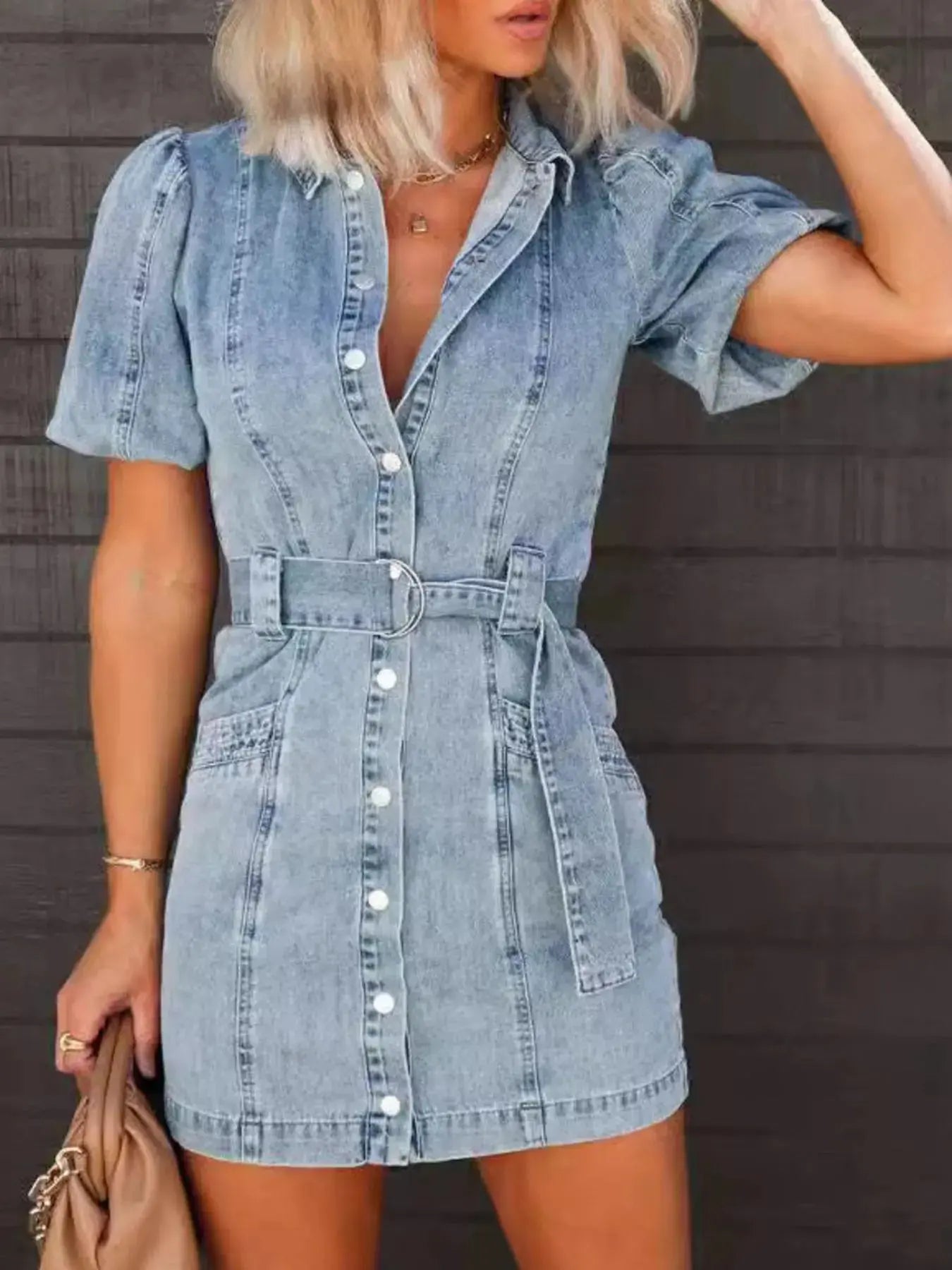 Unlined but opaque, the dress provides confident coverage with no stretch, keeping its tailored silhouette crisp. Available in sizes S to XL, it features bust measurements from 34.6" to 40.9" and waist sizes from 29.9" to 36.2", offering a flattering fit across body types. The slightly flared hemline adds movement, while the midi length keeps things grounded and versatile.