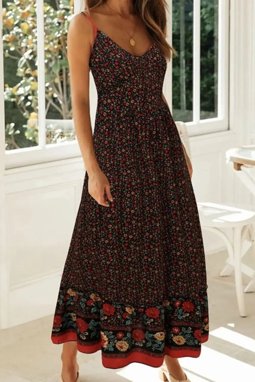 Made from 95% polyester and 5% elastane, it offers wrinkle resistance and breathable comfort. Though unlined, the fabric remains opaque, delivering style with assurance. Available in sizes S to L, the tailored fit—from bust to hem—flatters a range of shapes while keeping things light and airy. Adjustable straps and a cami neckline lend effortless versatility, making it a must-pack for travel and weekend wanderlust alike.