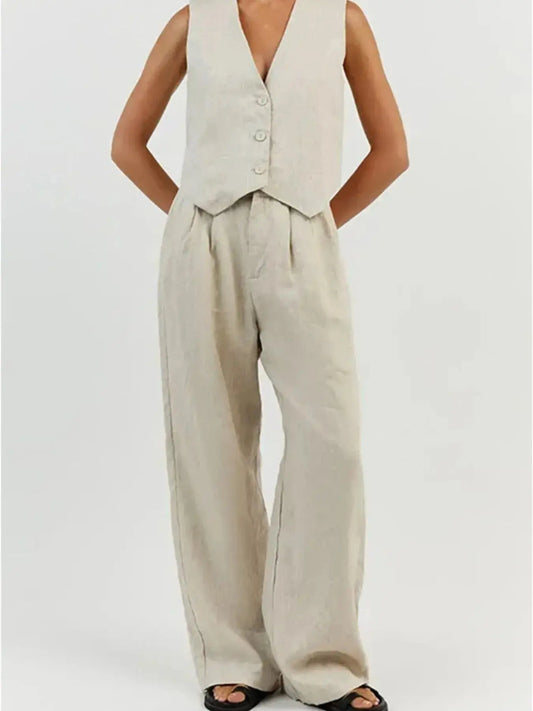 Functional pockets enhance convenience while lending the outfit a utilitarian charm. The top features a modest crop that pairs effortlessly with high-waisted bottoms, while the straight-leg pants offer ease through the hips and thighs. Available in sizes XS to 3XL, the set includes detailed measurements—waist starting at 23.2", bust from 32.3", and full bottom length up to 41.3"—to ensure a personalized fit.