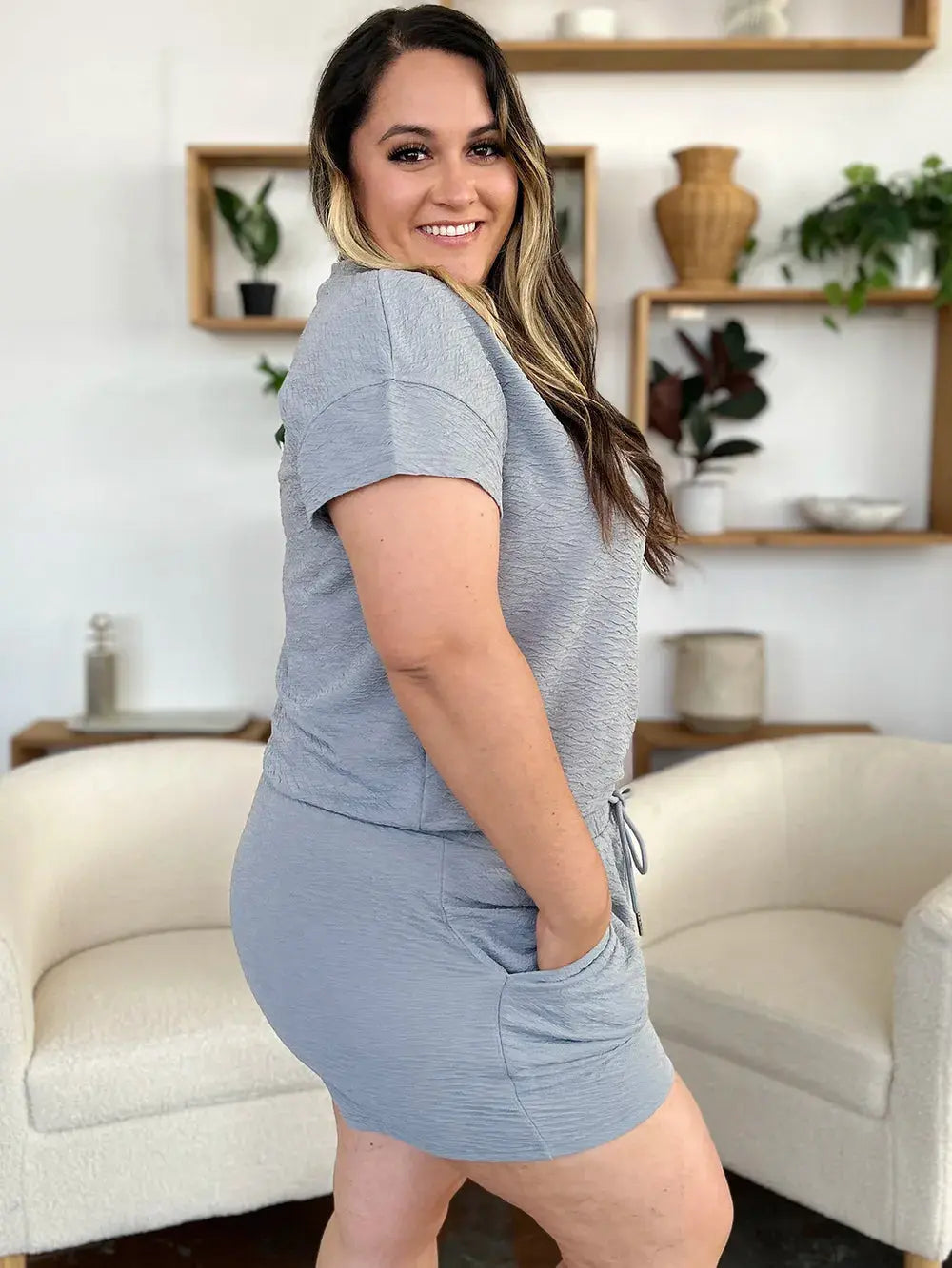 This full-size set from Double Take delivers effortless style with a tactile twist. The short sleeve T-shirt features a relaxed fit and subtle allover texture, offering a modern update to a classic silhouette. Its soft drape and breathable fabric make it ideal for warm-weather wear or layering on cooler days.