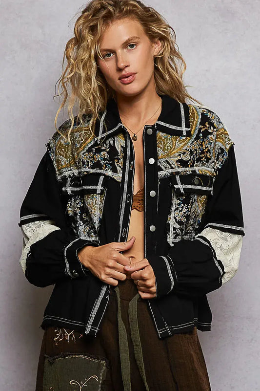 This stunning vintage-inspired denim jacket features intricate baroque embroidery that transforms a classic silhouette into a statement piece. Crafted from premium cotton denim with artistic embellishments in metallic threads, this jacket combines street style with luxury fashion element