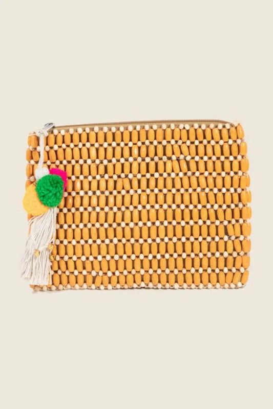 Yellow wooden bag handwoven and eco friendly.