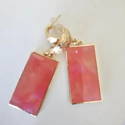 Rectangular dark pink resin earrings with gold hoop base and marbled finish — elevated statement jewelry from Atlas by J&D.
