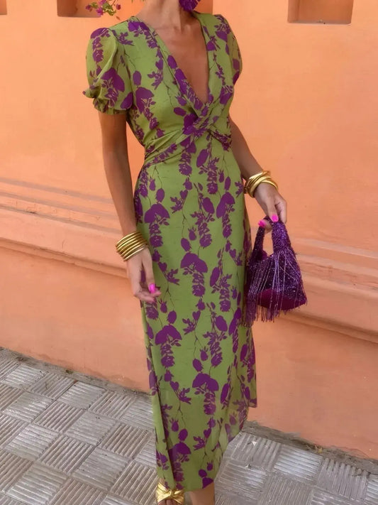 Available in sizes S to L, the dress features a flattering waist fit and softly draped skirt that creates movement with every step. Bust and waist proportions contour without constriction, allowing confident wear from brunch to beachside cocktails. The vibrant print channels vacation energy while remaining versatile for urban strolls or tucked-away resort escapes.