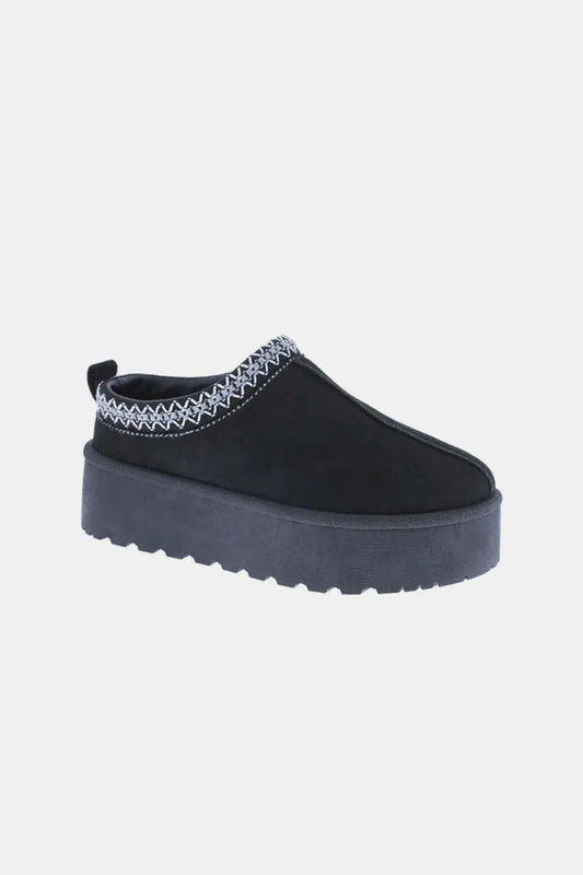 Step out in style with these Platform Embroidered Trim Slip-On Boots, showcasing a trendy embroidered trim for a touch of sophistication. The slip-on design offers convenience and ease, while the platform sole adds height and a fashion-forward statement. These boots provide a comfortable and stylish option for daily wear or a night out, combining both elegance and practicality. With their unique embroidered detailing, these boots are sure to elevate any outfit and make a bold fashion statement.