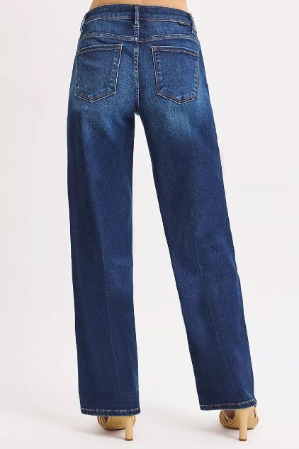 Back view of Risen wide leg jeans in a medium wash with a relaxed high rise and clean finish.